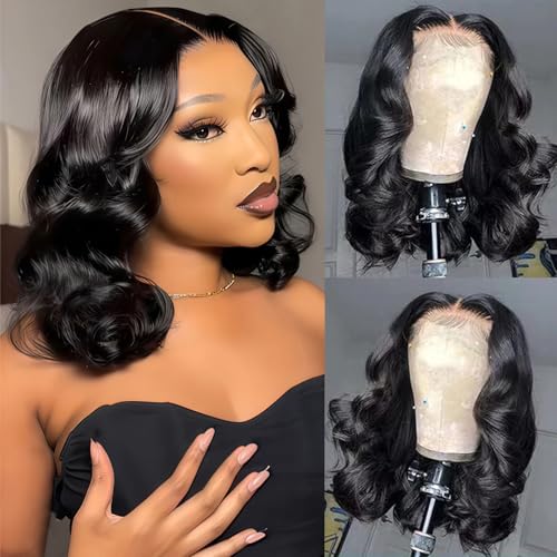 13X6 14inch 230%Density Natural Black Bob Wig...