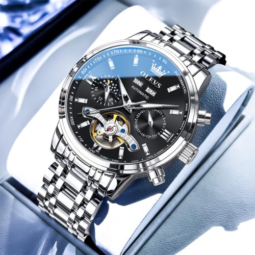Image of OLEVS Automatic Watches for Men Luxury Skeleton Multi-Function Mechanical Watch Self Winding Date Waterproof Luminous Mens Watch