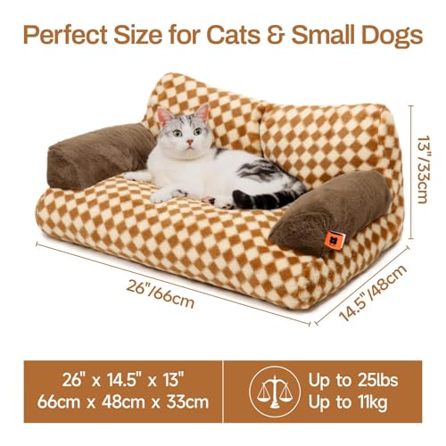 MEWOOFUN groß Katzenbett kleines Hundesofa Flauschig und waschbar Katzensofa Hundebett für Katzen, weich Katzenbett katzencouch mit Rutschfester Unterseite, Braun 66x48cm