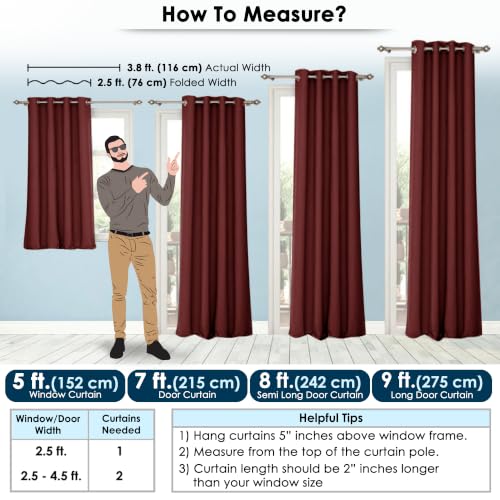 Image of 100% Room Darkening Long Door Curtains 9 Feet, Maroon