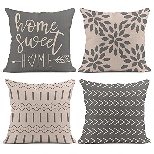 Emvency Set Of 4 Throw Pillow Covers Modern Geometry Grey And White Words Sweet Point Triangle Wave Stripes Arrow Decorative Pillow Cases Home Decor Standard Square 18X18 Inches Pillowcases cover