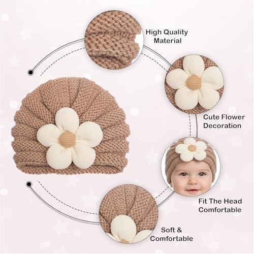 Image of SYGA Baby Cap Flower Wool Warm Knitted Streachable Hat Infant Toddler Baby Cap 0-3 Years
