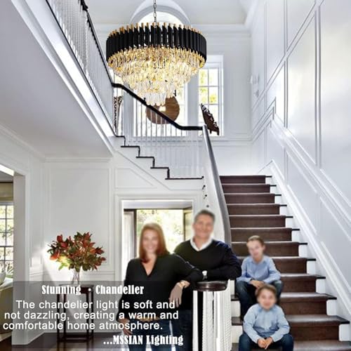 Image of Luxurious 500mm Black Gold Modern Chandelier with K9 Crystals | Warm White, Moonlight & Golden Light | Ceiling Hanging Light for Living Room, Dining Room, Bedroom, Hallway