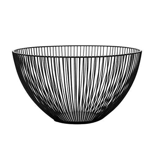 Countertop Fruit Basket Bowl Storage, KANGMOON Metal Wire Fruit Vegetable Snack Tray Bowl Basket Kitchen Storage Rack Holder for Bread, K Cup, and Decorative Items, Iron (Black)