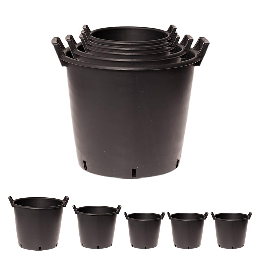 YouGarden Nest of Five Heavy Duty Pots, 3 x 30 Litre, 1 x 35 Litre, 1 x 50 Litre, Plastic Planters for Outdoor Plants, Large Flower Pots for Gardens, Perfect for Flowers, Vegetables & General Use