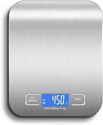 Balança de Cozinha Digital para Alimentos em Inox Resistente a Água Com Base Antiderrapante e Visor de Alta Definição Pesagem de 1g até 10kg - Premium