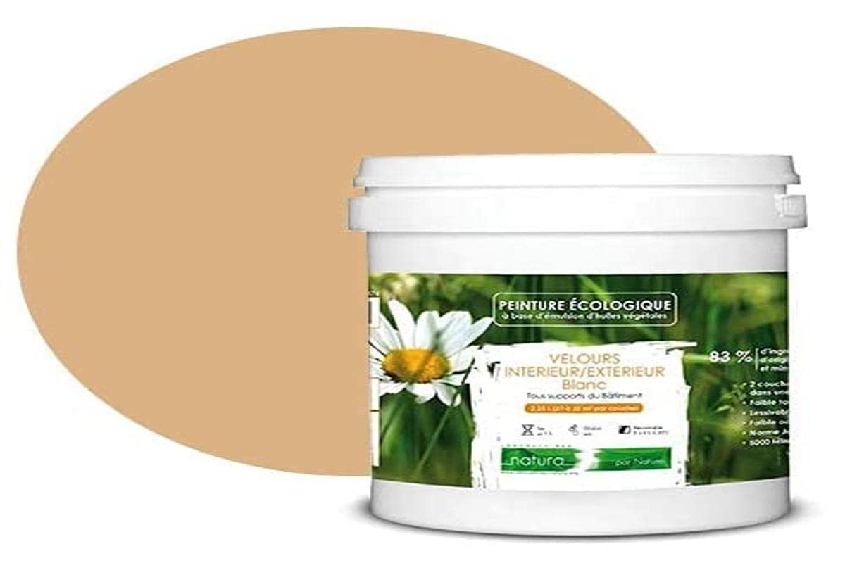 BOX DECO COULEURS Pittura naturale ecologica per interni esterni effetto velluto Natura - 1L / 13 m² [Classe energetica A+], Beige Sabbia