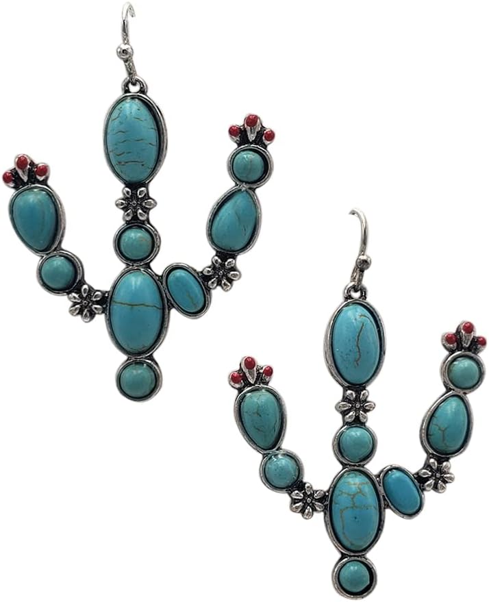 Rosemarie & Jubalee Women's Western Style Semi Precious Turquoise Blue Howlite Stone Textured Metal Cactus Jewlery Pieces