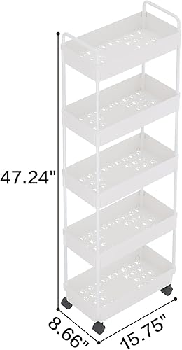 Miniatura 6 de Buzowruil Carrito de almacenamiento rodante de 5 niveles, organizador de estantería móvil, carrito utilitario con ruedas para cocina, baño,