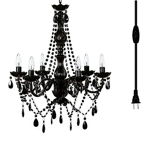 Image of The Original Gypsy 6-Light Plug-in Crystal Swag Chandelier, Black