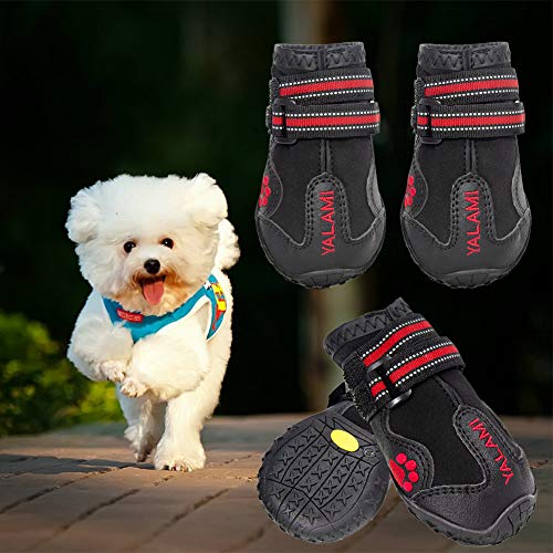 YALAMI Dog Shoes Waterproof Dog Booties with Reflective Straps Non Slip Dog Boots Rugged Sole Outdoor Shoes for Medium to Large Dogs 4PCS - Size 6