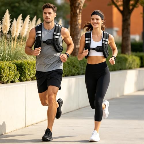 Image of SANLIKE Weighted Vest for Men & Women, Adjustable with Reflective Stripes | Available in 6.6 lb & 11 lb, includes armband and headband for workout, running and strength training