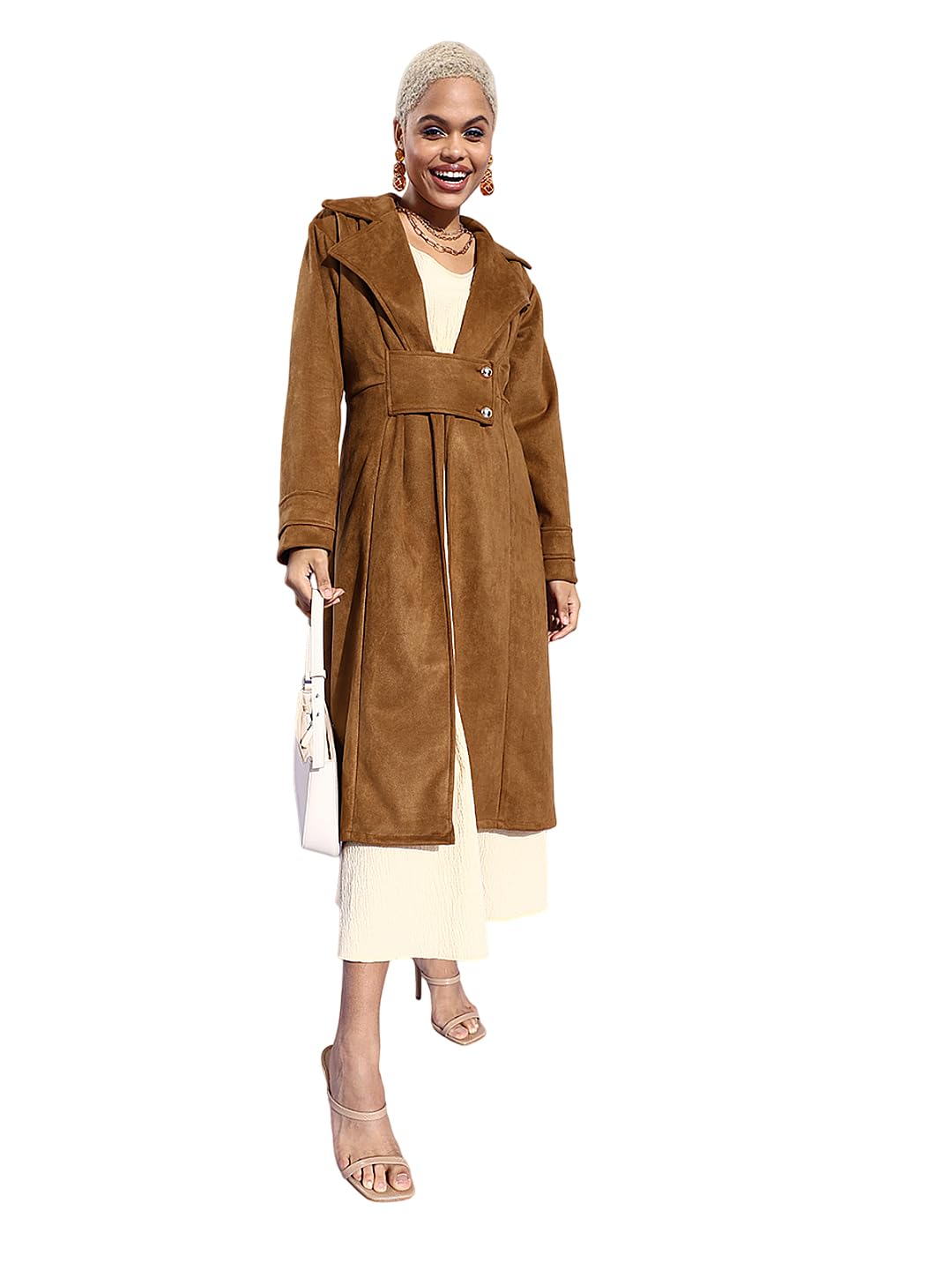 poshbery Brown suede Trench-coat with waist lapel and pocket details.-picture-37
