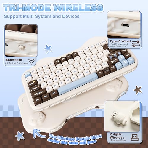Image of YUNZII C75 Wireless Mechanical Keyboard,75% Layout, Hot-Swappable NKRO,BT5.0 /2.4G /USB-C Mode,Dye-Sub PBT MOA Keycaps,RGB Gasket Mount,Cute Cake Design for Mac /Win /Gaming (Choco, Candy Switch)