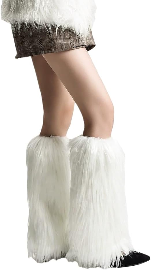 Fluffy Faux Fur Leg Warmers - Winter Solid Color Plush Boot Covers Thick Fuzzy Leg Covers