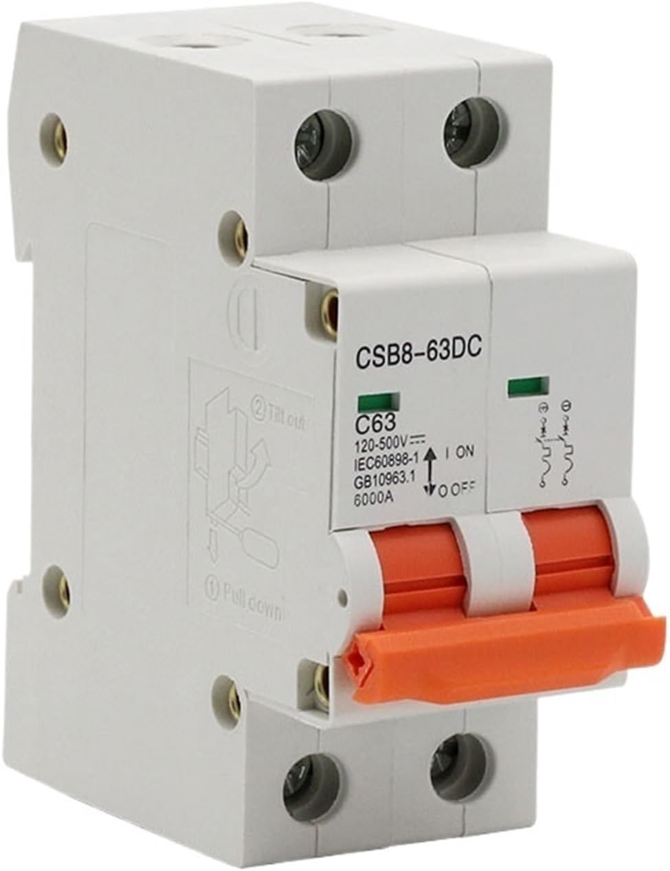 2P DC 500V Solar Mini Circuit Breaker MCB Direct-Current Fuse PV System Solar Engery 1/3/6/10/16/20/25/32/40/50/63A Protector (Size : 63A)