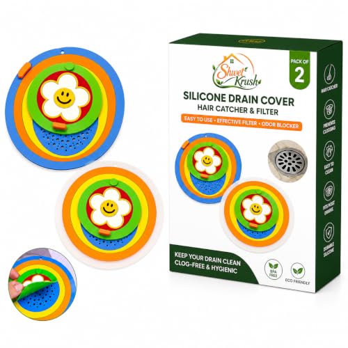 Image of Silicone Drain Cover Hair Catcher and Filter | Reusable Sink Drain Strainer, Bathroom Floor Drain Filter, Odor Blocker, Easy Cleaning Design, Flexible Silicone Drain Cover (Pack of 2)