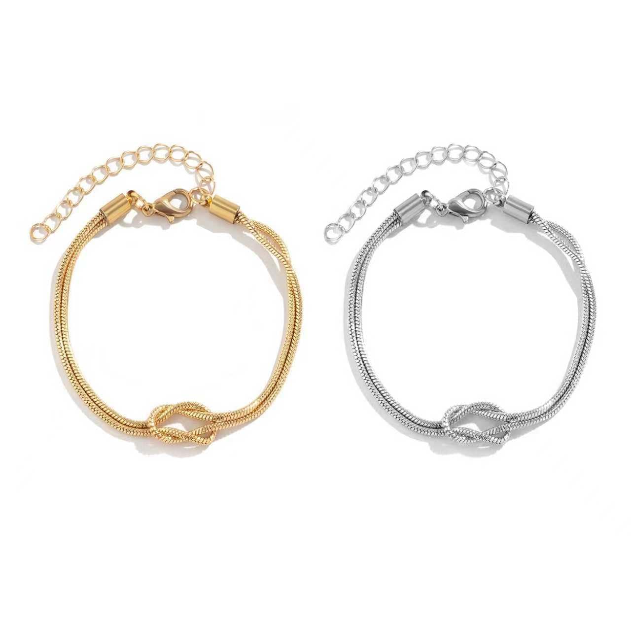 Matching Bracelets for Couples,Dainty Gold Love Knot Bracelet 14K Gold Plated Herringbone Chain Bracelet Relationship Jewelry Gifts for Best Friend