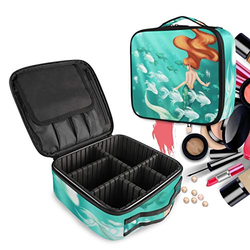 Trousse sac cosmétique sirène verte avec cloisons amovibles pour voyage