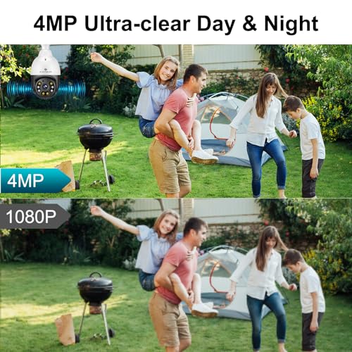Image of SYMYNELEC Light Bulb Security Camera Outdoor Waterproof 2.5K, 2.4GHz Wireless WiFi Light Socket Cam with AI Human Motion Detection Tracking 4MP Color Night Vision Siren Alarm Works with Alexa Google