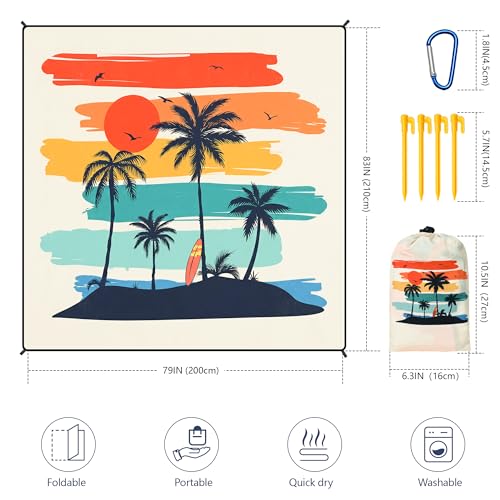 Image of WIWIGO Beach Blanket Waterproof Sandproof Beach Mat 79 inch X 83 inch /10'x9'for 2-8 Adults Quick Drying Outdoor Picnic Mat Beach Accessories for Travel, Camping, Hiking