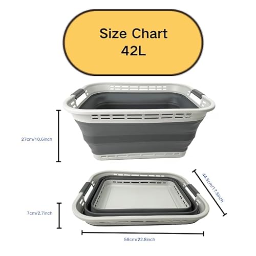 SAMMART 42L Collapsible Plastic Laundry Basket - Foldable Pop Up Storage Container/Organizer - Portable Washing Tub - Space Saving Hamper/Basket (Grey/Steel Grey) - Image 6