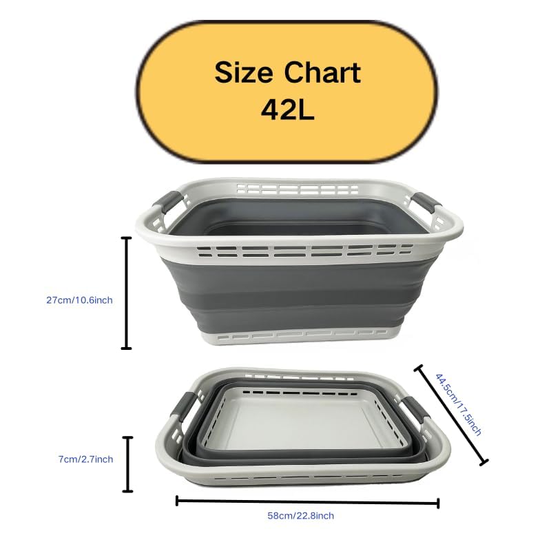 Image of SAMMART 42L (11 gallons) Collapsible Plastic Laundry Basket - Portable Pop Up Storage Container /Organizer - Portable Hamper - Space Saving Easy Storage (Grey /Steel Grey (Set of 2))