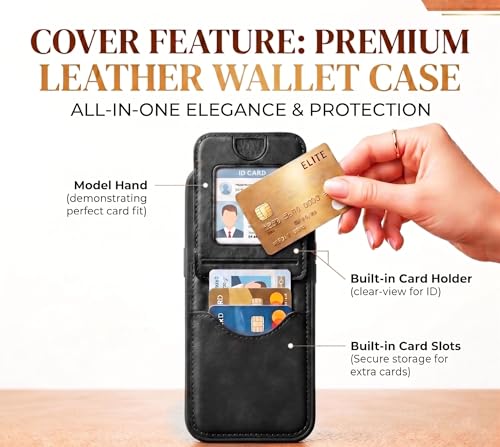 Image of amazon basics Premium Vegan Leather Back Cover with Card Holder and Integrated Mobile Stand for Samsung Galaxy S24FE 5G - Slim Shockproof Wallet Case with Geometric Stitching [Black]