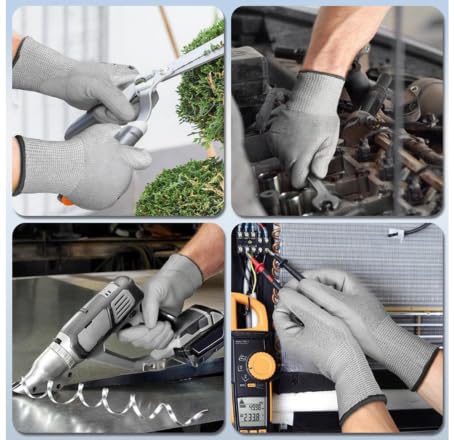 Image of Industrial, Civil, Woodworking, Machanical Cut-Resistant Gloves - PU Palm Coated, HPPE /Fiberglass Core - Lightweight, High Dexterity Safety Gloves for Warehouse (2 Pair, Cut Level 5)
