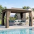Outsunny 10' x 12' Outdoor Patio Gazebo, Heavy Duty Gazebo Canopy Shelter with Double Roof, Curtains, Netting, Steel Frame, UPF30+ Protection, Ceiling Hooks for Lawn, Backyard, Deck, Khaki