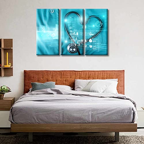 Image of TUMOVO Stethoscope Poster Wall Decor 3 Piece Poster Clinical Laboratory Art Prints Wall Decor Living Room Medical House Decor Stretched and Framed Ready to Hang (36 inch Wx24 H)