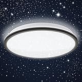 B.K.Licht I 18 Watt Deckenleuchte LED mit Sternenhimmel I flache 4,2 cm I Ø28 cm I neutralweiße Lichtfarbe 4000 K I indirektes Licht I schwarzer Rand