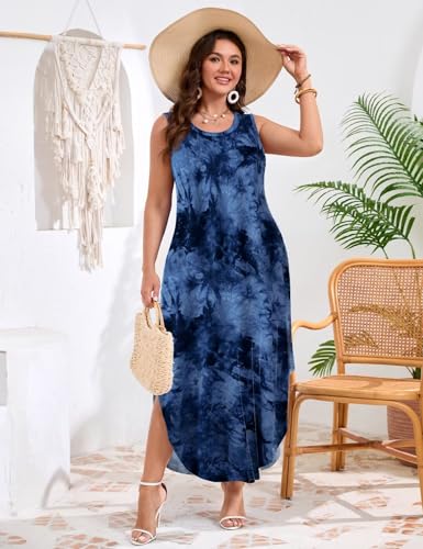 Image of JollieLovin Women Plus Size Summer Tank Maxi Dresses Sleeveless Causal V Neck Beach Long Dresses Swim Cover up (L-5X)