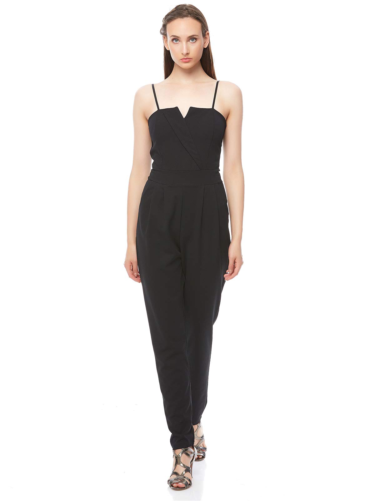 Wal GSolid Strap Jumpsuit for Women - Black