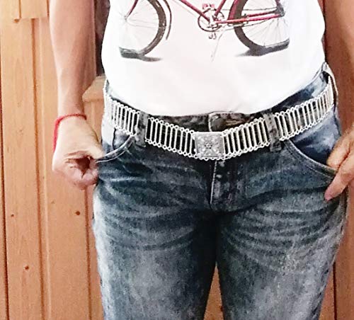 Belt Silver Plate Steel Strip Thai Costume Thailand Tradition Chain Vintage Dress Square Buckle Length 42 Inches Width 4 Centimeter 1 Piece4