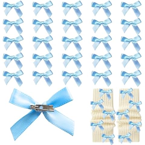 CasaPopz 30pcs Bow Charms for Socks Mini Ribbon Bow Junk Socks Charms Brooch Pins Girly Y2K Decorative Pins for Shoes Shirts Hats Socks Gloves Crafts Coquette Safety Pins Accessories Bulk (Blue) Cover
