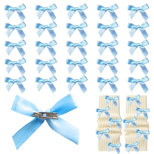 Image of 30pcs Bow Charms for Socks Mini Ribbon Bow Junk Socks Charms Brooch Pins Girly Y2K Decorative Pins for Shoes Shirts Hats Socks Gloves Crafts Coquette Safety Pins Accessories Bulk (Blue)