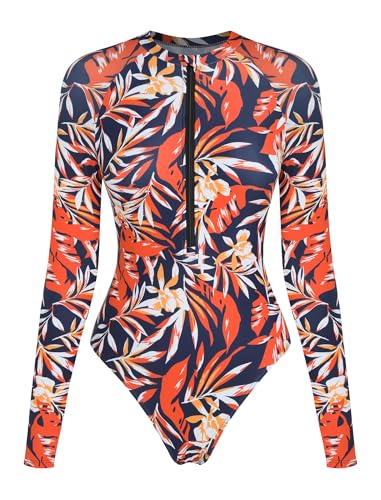 Image of ZAFUL Women's Long Sleeve Rash Guard Swimsuit One Piece Zipper Surfing Bathing Suit