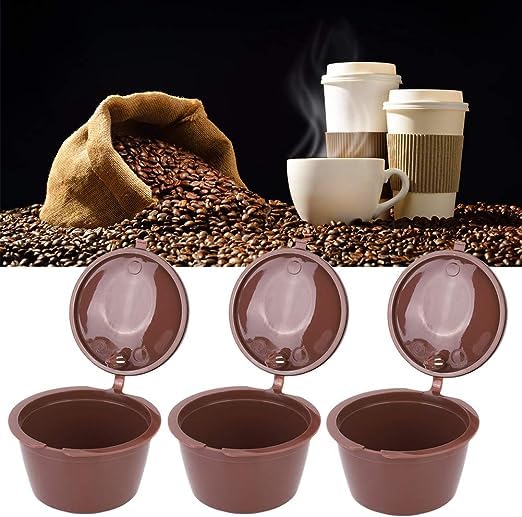 Goolsky3Pcs Reusable Coffee Capsule Cup, Refillable Filter Kit Replacement with Coffee Spoon,Brush,Refillable Coffee Capsule Fit for Dolce Gusto,for Coffee maker,