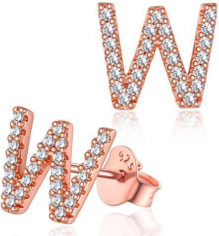 Silvora Shinny Initial Letter Diamond Stud Earrings for Women, Sterling Silver Alphabet A-Z Minimalist Jewelry S925 Earring for Women Girls