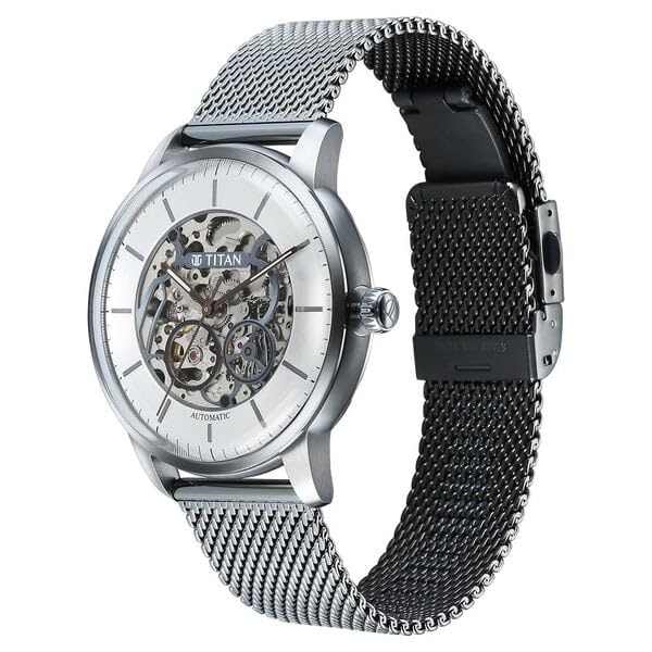 Image of Titan Automatic Color Upgrade Silver Dial Grey Leather Strap Watch for Men 90110QM02