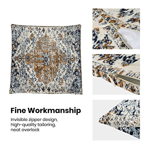 Aeioae Boho Pillow Covers 18X18 Inch Set Of 2,Carpet Pattern Throw Pillows Case,Gold Blue Ethnic Design Outdoor Decorative Square Linen Farmhouse Decor Cushion Covers For Home Sofa Bed Couch #TOP5