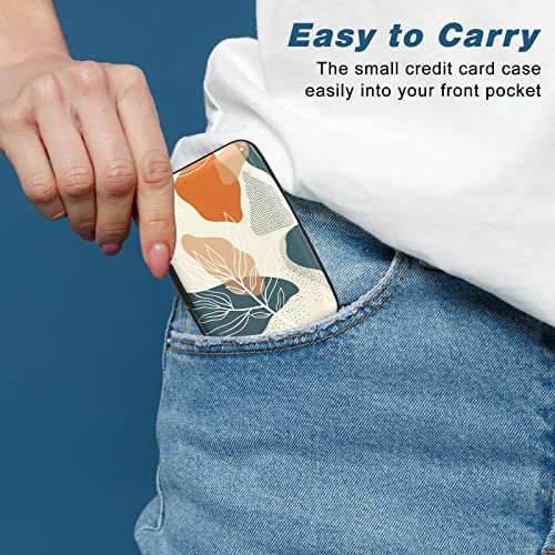 Image of Credit Card Holder, Mini Aluminum Card Wallet RFID Blocking Slim Metal Hard Card Case for Women Men, White Leaves