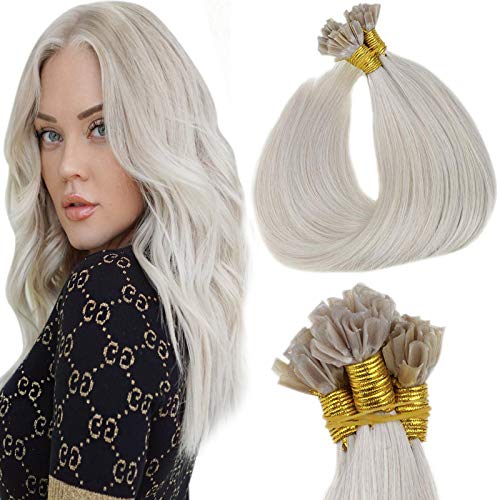 LaaVoo U Tip Hot Fusion Hair Extensions 18 Inch Solid Platinum Blonde Remy Straight U Tip Hair Extensions Human Hair 1g/strand 50g/50strand