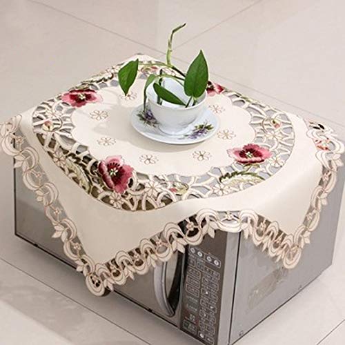 Lelehome TABLECLOTH-STYLE5 57 Inch Square Flower Embroidered Tablecloth Vintage Tassel Floral Beige Table Cloth thumb #5