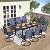 PHI VILLA 9 Piece Outdoor Patio Dining Set, 8 Swivel Outdoor Padded Chairs and 1 Extendable Large Patio Table, Outdoor Furniture Table and Chair Set for 6-8 Person (Blue)