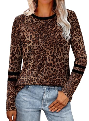 Image of Sampeel Long Sleeve Shirts for Women Color Block Casual Tops Fall Outfits 2026 Basic Tees Trendy Spring Clothes