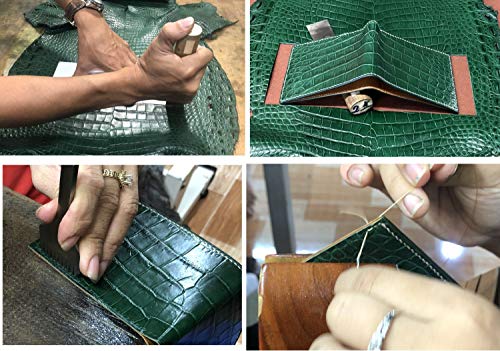 Image of Green Leather Slim Bifold Wallet Gift Men Hand Stitching Luxury Large Capacity Credit Card Holder Premium Security Wallet RFID Blocking Anti Theft Handmade By Vietnamese VINAM-87