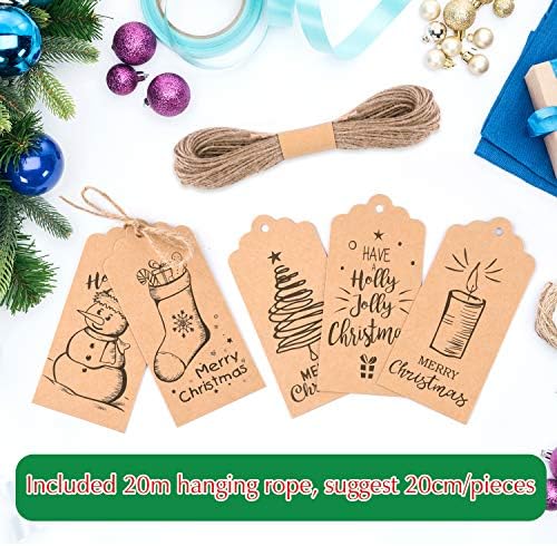 KUUQA 120Pcs Christmas Tags Festival Gift Card for Wrapping Label with Hanging Rope