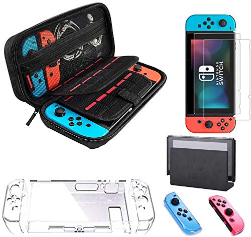 Carrying Case for Nintendo Switch with 2 Pack Screen Protector Joy Con Cover Transparent Hard Cover for Nintendo Switch Console Accessories
